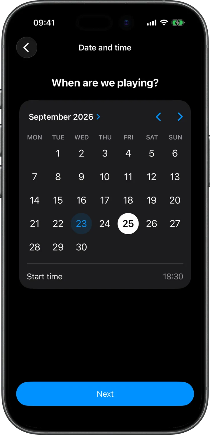 Choosing the date and time