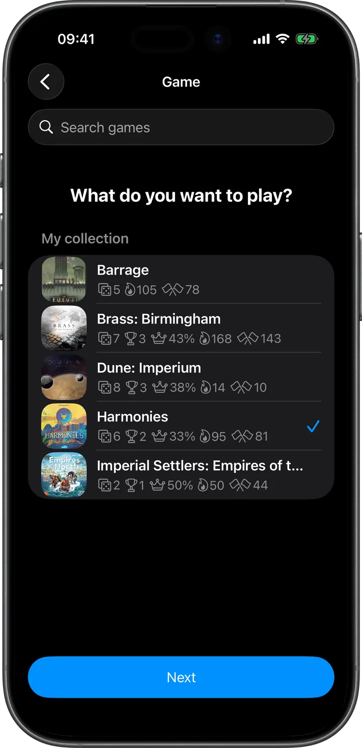 Choosing a game for a new play